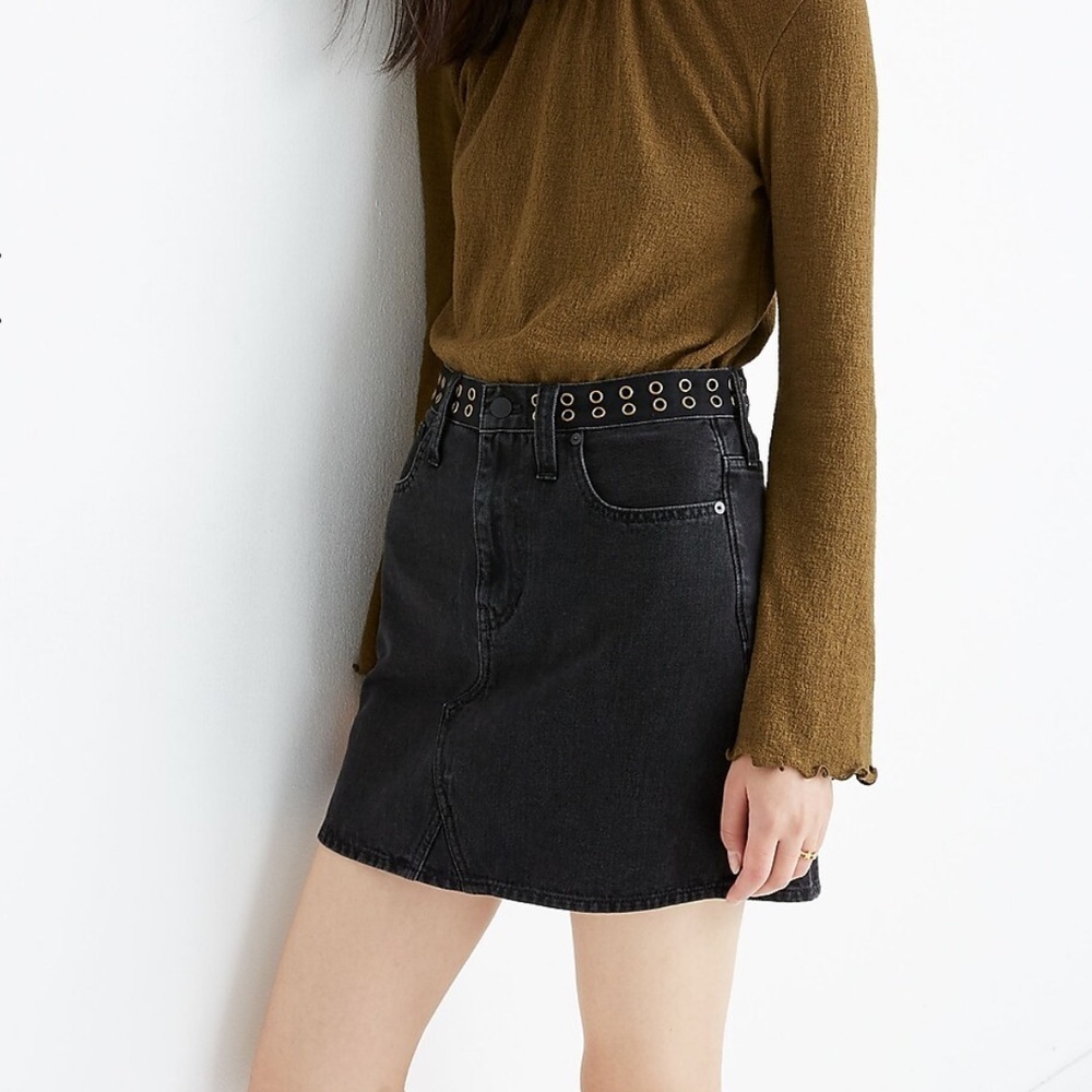 Madewell Rigid Denim A-Line Mini‎ Skirt: Grommet Edition